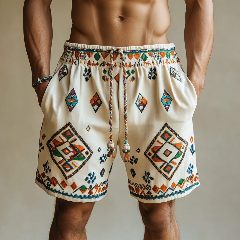 Men's Summer Multicolor Geometric Embroidered Shorts MTA0901E7U