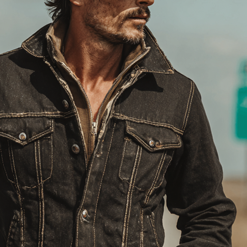 Men's Retro Western Style Lapel Denim Jacket MTA0542H7X