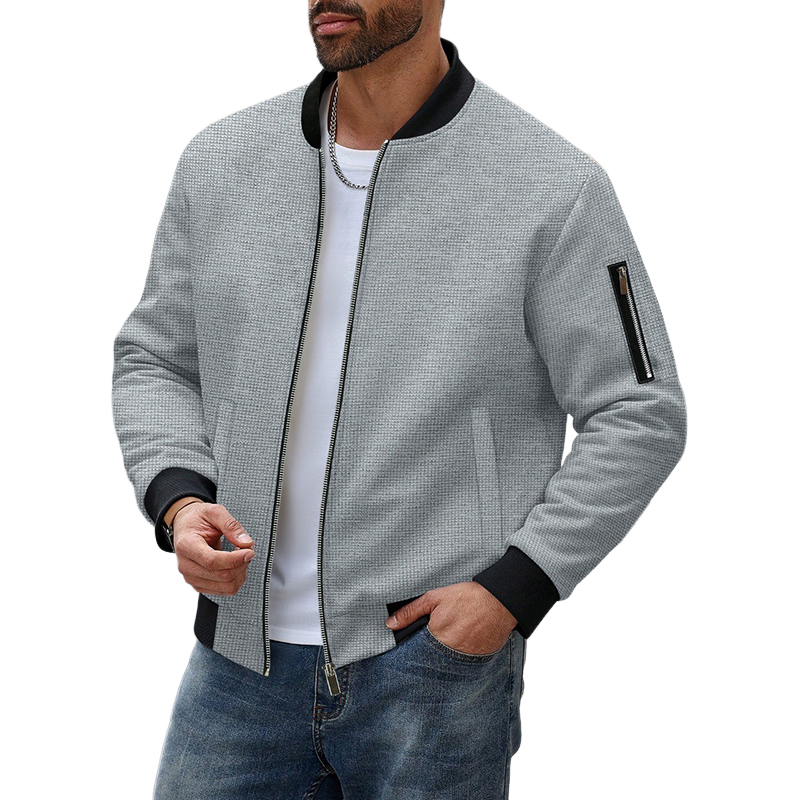 Men's Contrast Waffle Baseball Collar Zip-Up Jacket MTA2976H4X