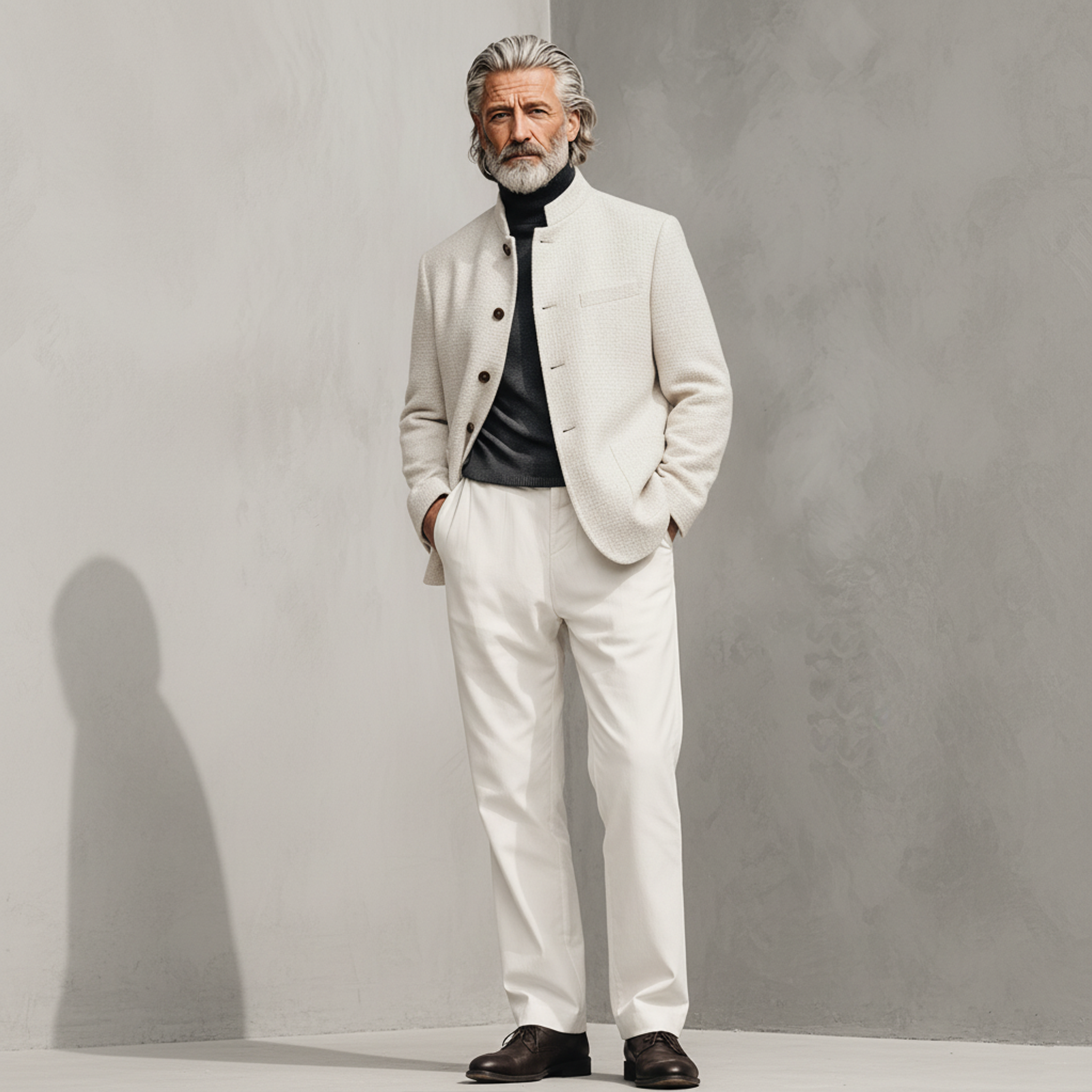 Men's Classic Casual Stand-up Collar Tweed Textured Fabric Jacket MTA0595K5K