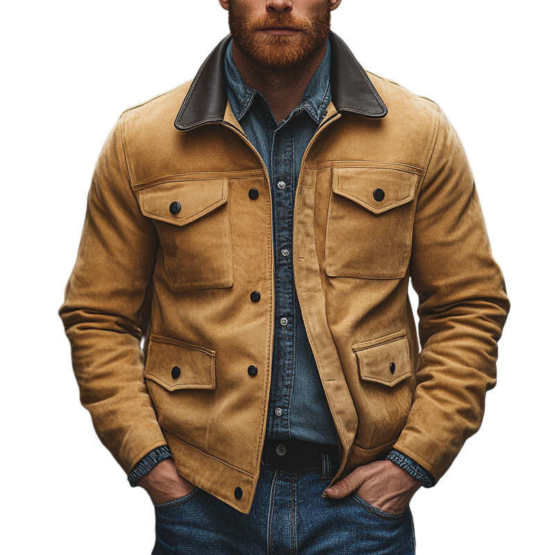 Men's Vintage Faux Suede And PU Lapel Jacket MTA2734H4X