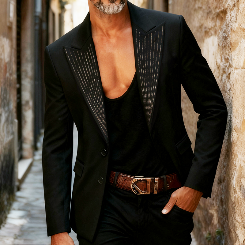 Men's Retro Casual Rhinestone Blazer MTA3061K6TO