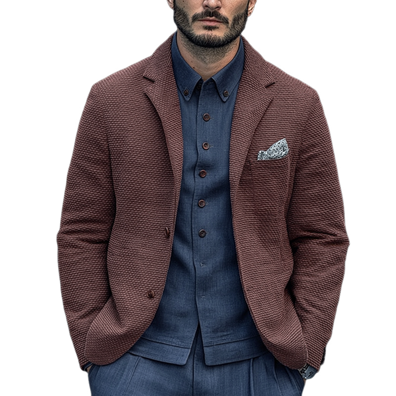 Men's Solid Color Textured Cotton Notch Lapel Single Breasted Blazer MTA0411I2Z