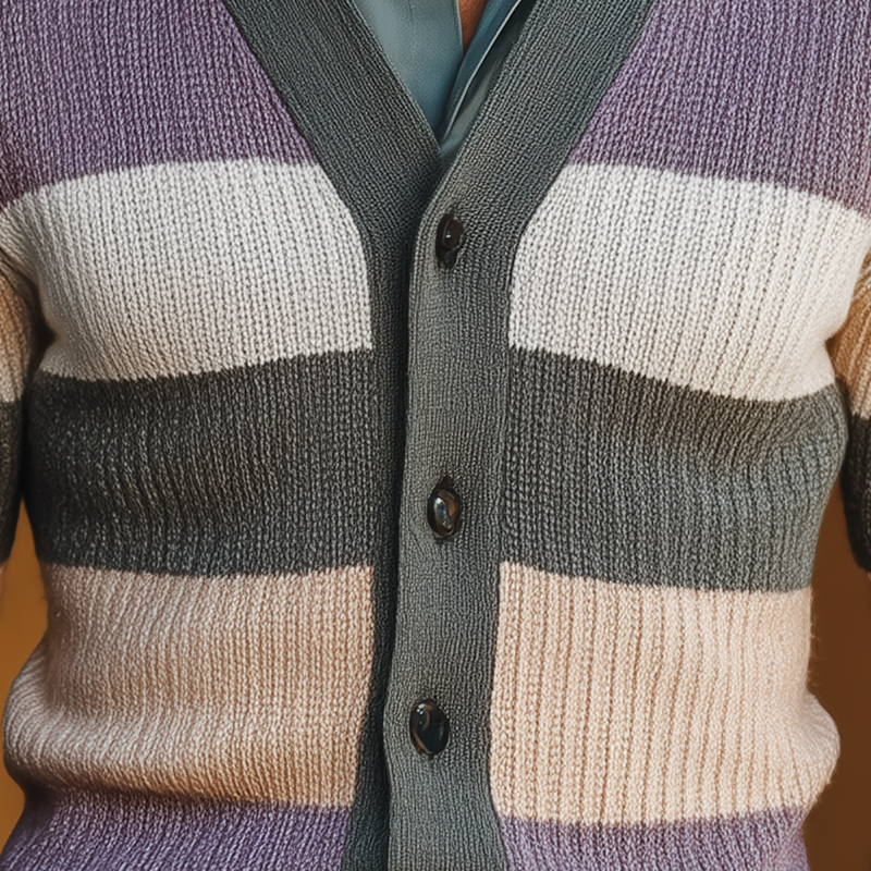 Men's Autumn Fashion Contrast Stripe Knitted Sweater Cardigan MTA1686I5P