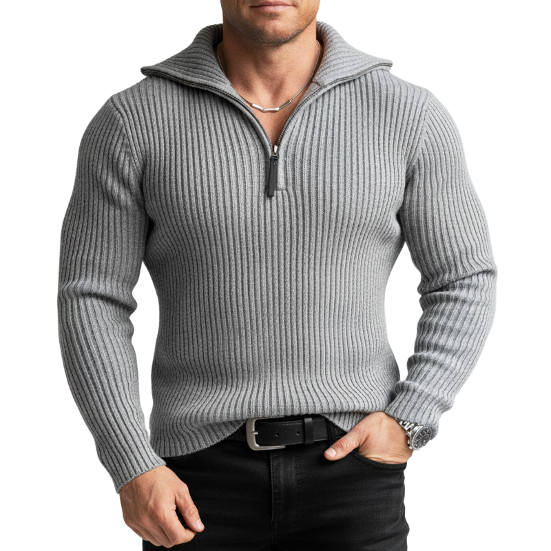Men's Classic Striped Zip-up Collar Slim-fit Sweater MTA1758K8U