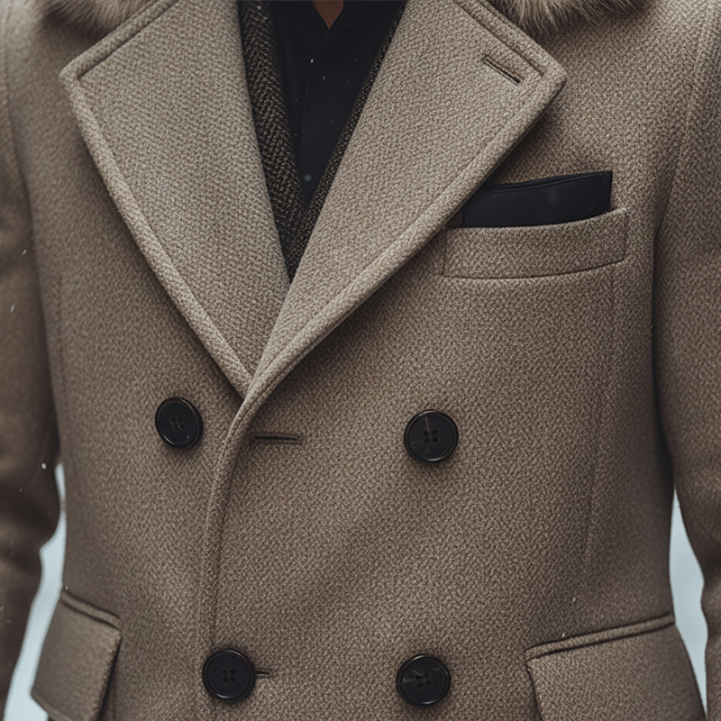 Men's Winter Retro Faux Wool Faux Fur Collar Button Long Coat MTA2793K8P