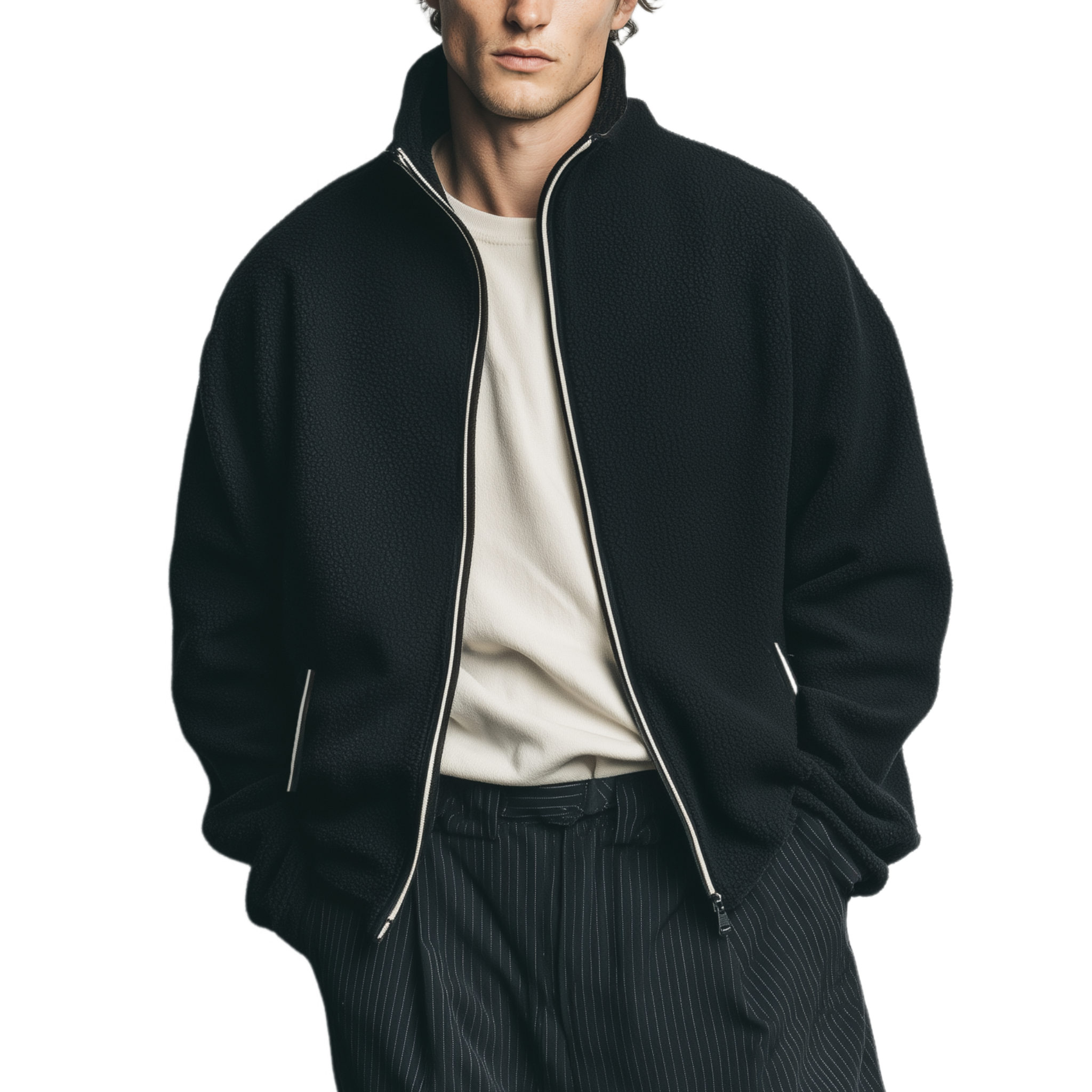 Men's Classic Casual Stand Collar Zipper Teddy Fleece Jacket MTA2004J7K