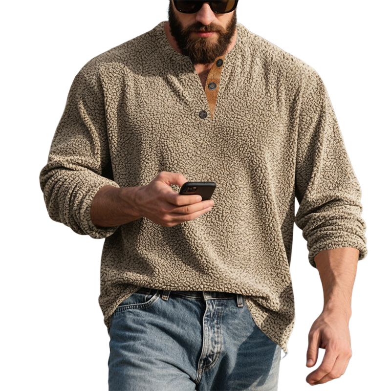 Men's Casual Fleece Trim Crew Neck Long Sleeve Sweatshirt MTA0148K8X