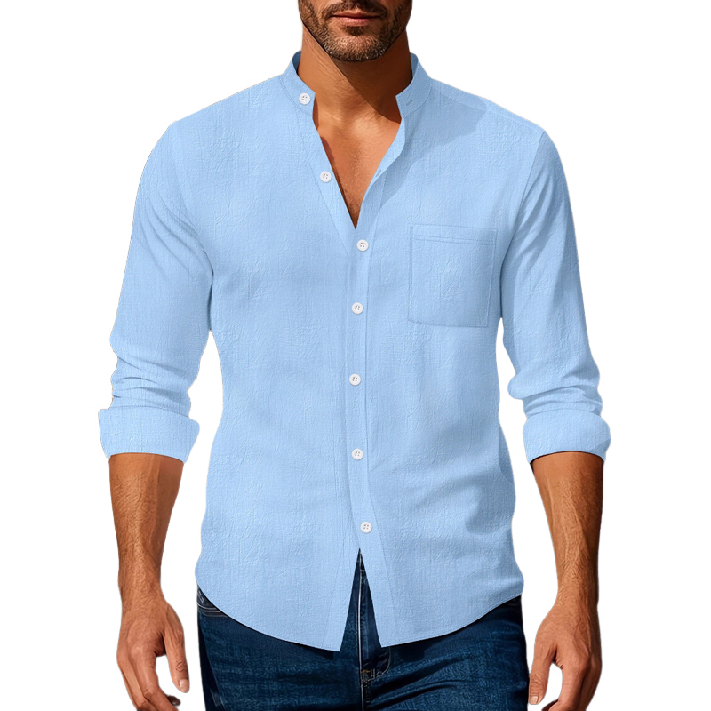 Men's Cotton Casual Solid Color Long Sleeve Shirt MTA1400G9X