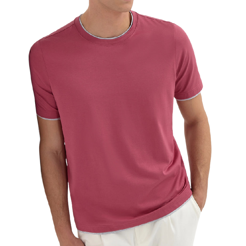 Men's Casual Fashion Fake Two Piece Round Neck Cotton Blend Short Sleeve T-Shirt 55268628F