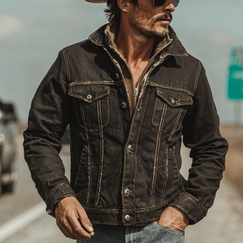Men's Retro Western Style Lapel Denim Jacket MTA0542H7X