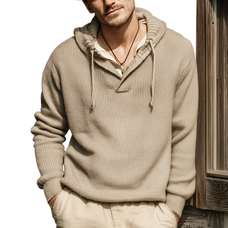 Men's Casual Skin-friendly Light Gray Knitted Hooded Sweatshirt MTA2927I4U