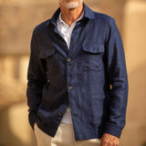 Men's Casual Linen Lapel Single Breasted Long Sleeve Thin Jacket 04319173M