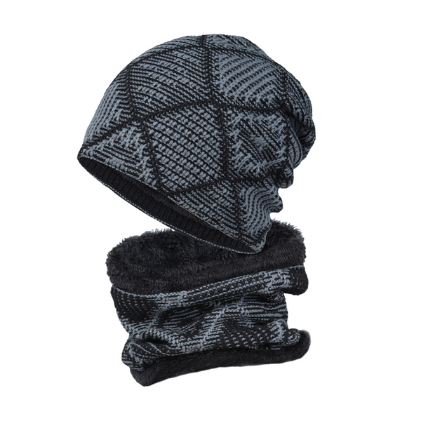 Men's Outdoor Plus Velvet Warm Knitted Hat and Scarf Two-piece Set 26212268F