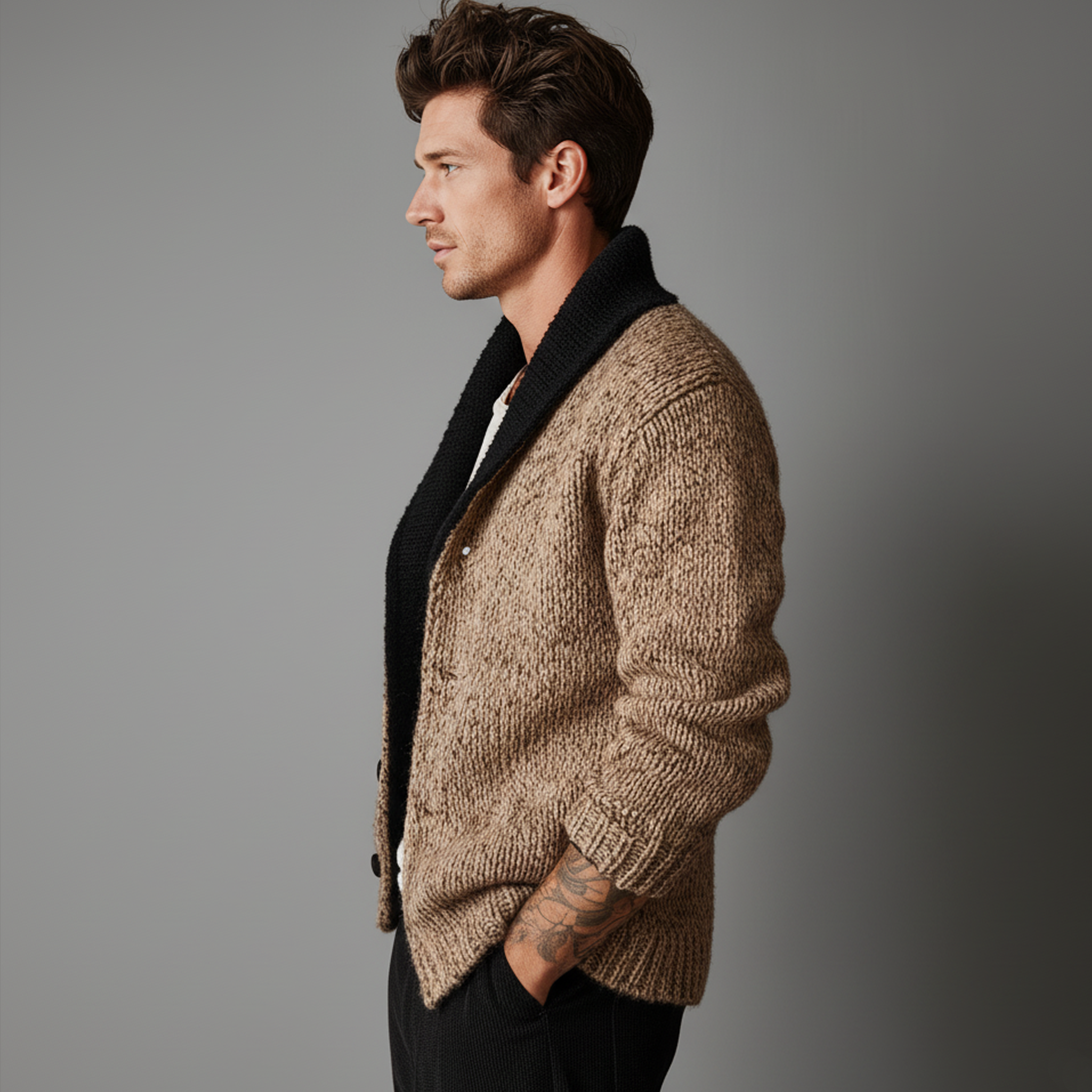 Men's Classic Casual Shawl Collar Button-down Cardigan MTA2966J3K