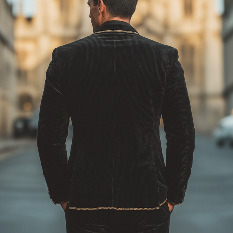 Men's Business Corduroy Embroidered Two-button Double-vented Slim-fit Blazer MTA1695L0U