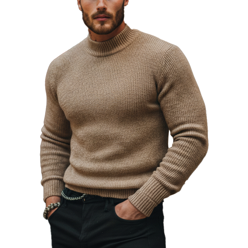 Men's Winter Fashion Solid Color Cotton Yarn Knitted Half Turtleneck Sweater MTA1739J5P