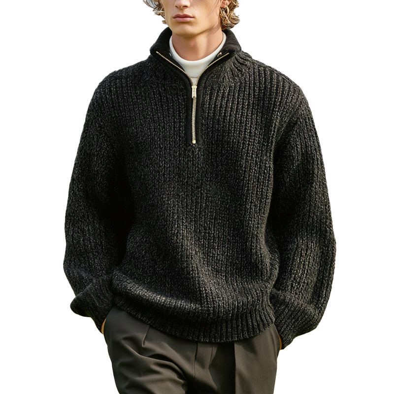 Men's Winter Simple Half-Zip Cotton Knitted Pullover Sweater MTA1465J9P
