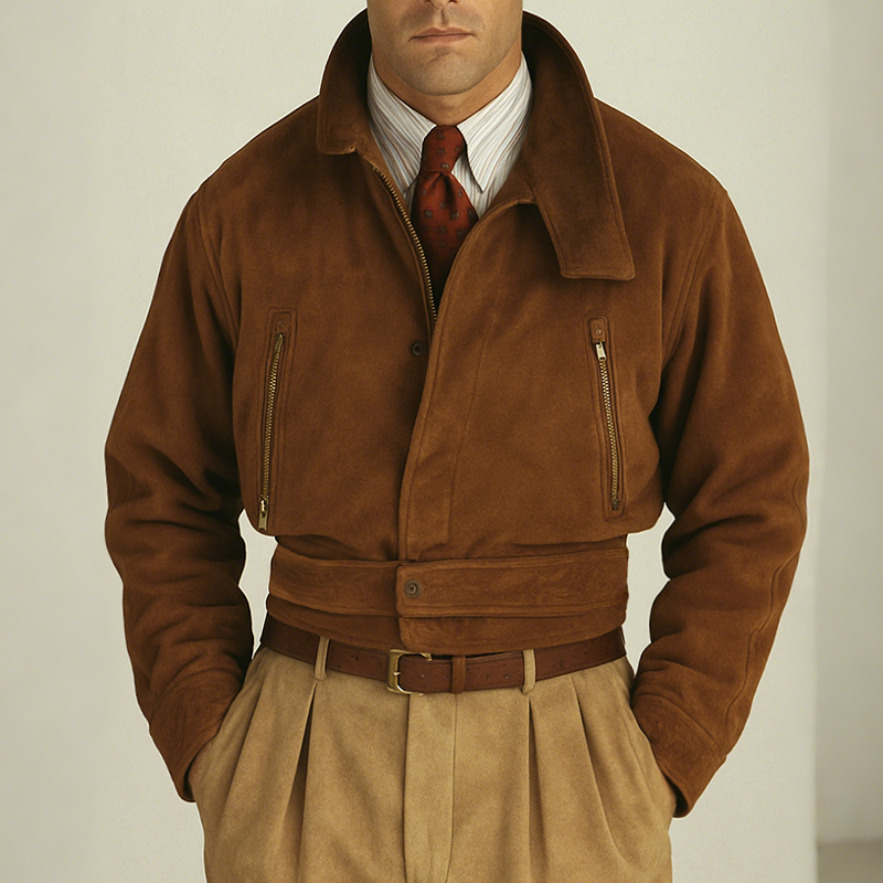 Men's Casual Vintage Suede Zip-up Cropped Jacket MTA0641H2TO