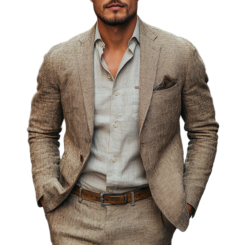 Men's Cotton And Linen Slim-fit Single-breasted Blazer MTA2949H5X