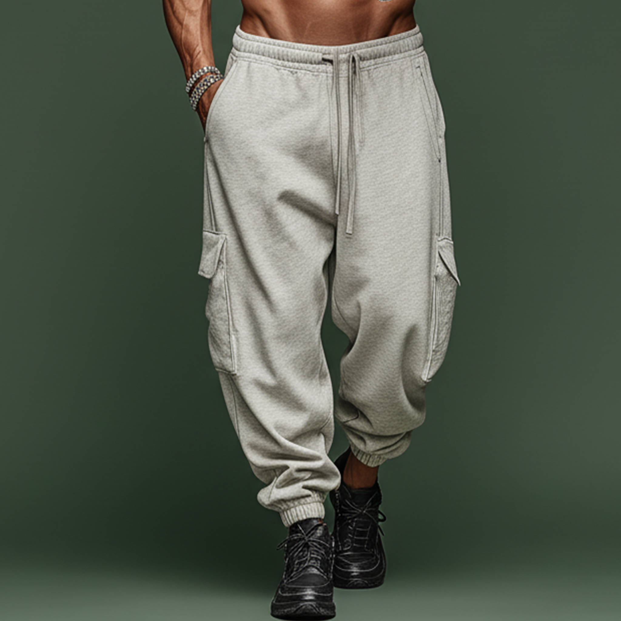 Men's Casual Tough Style Elastic Waist Cotton Blend Multi-Pocket Sports Pants MTA2870J2K