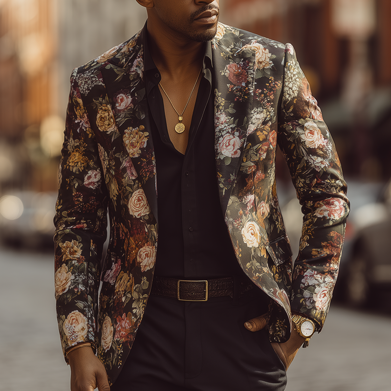 Men's Vintage Floral Print Cotton Blend Blazer MTA1503H7P
