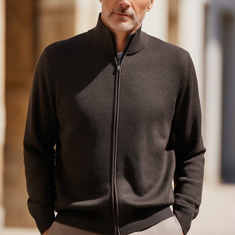 Men's Simple Solid Color Zipper Knit Jacket MTA0512H8P