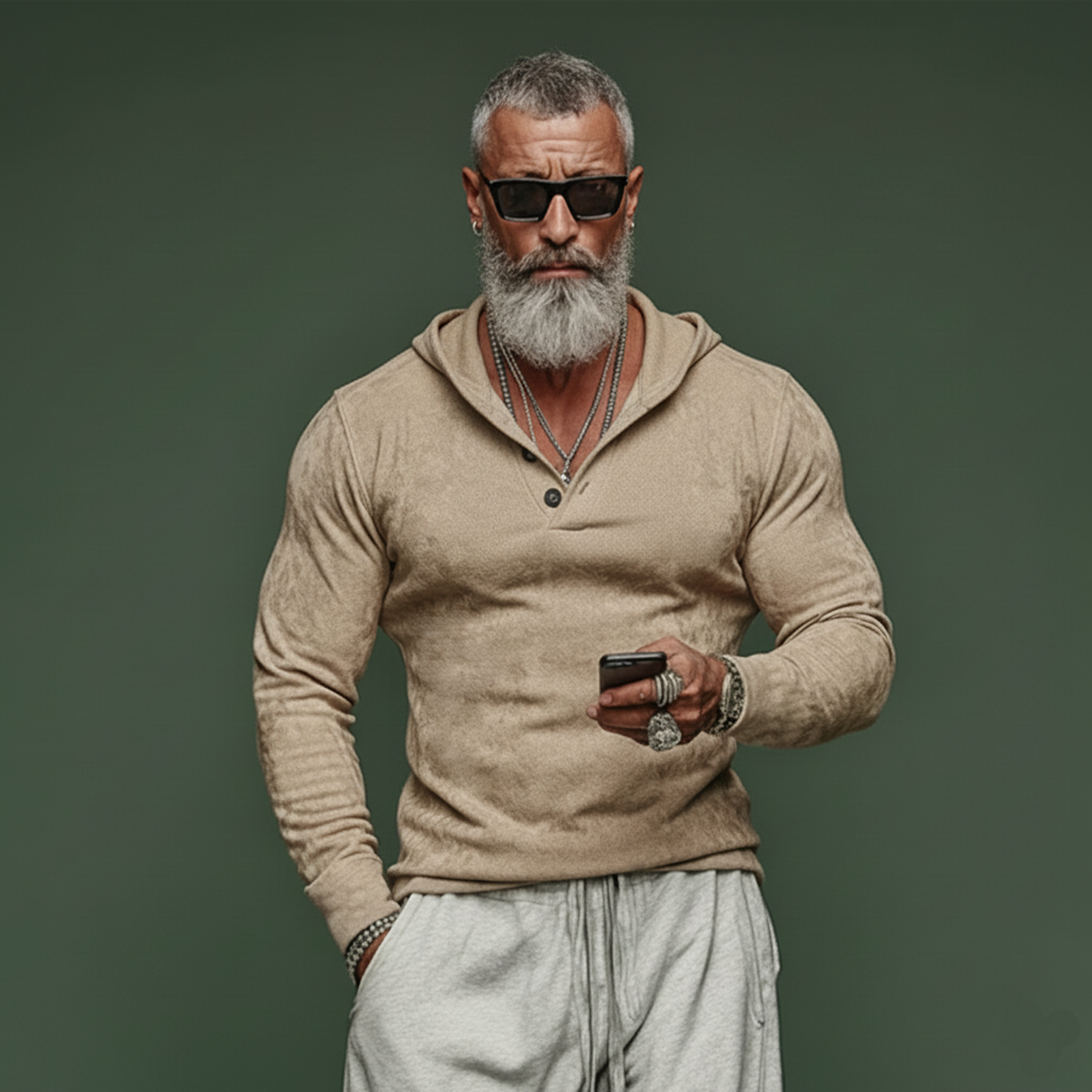 Men's Classic Casual Faux Suede Hooded Henley Neck Long-sleeved T-shirt MTZ0443A2K