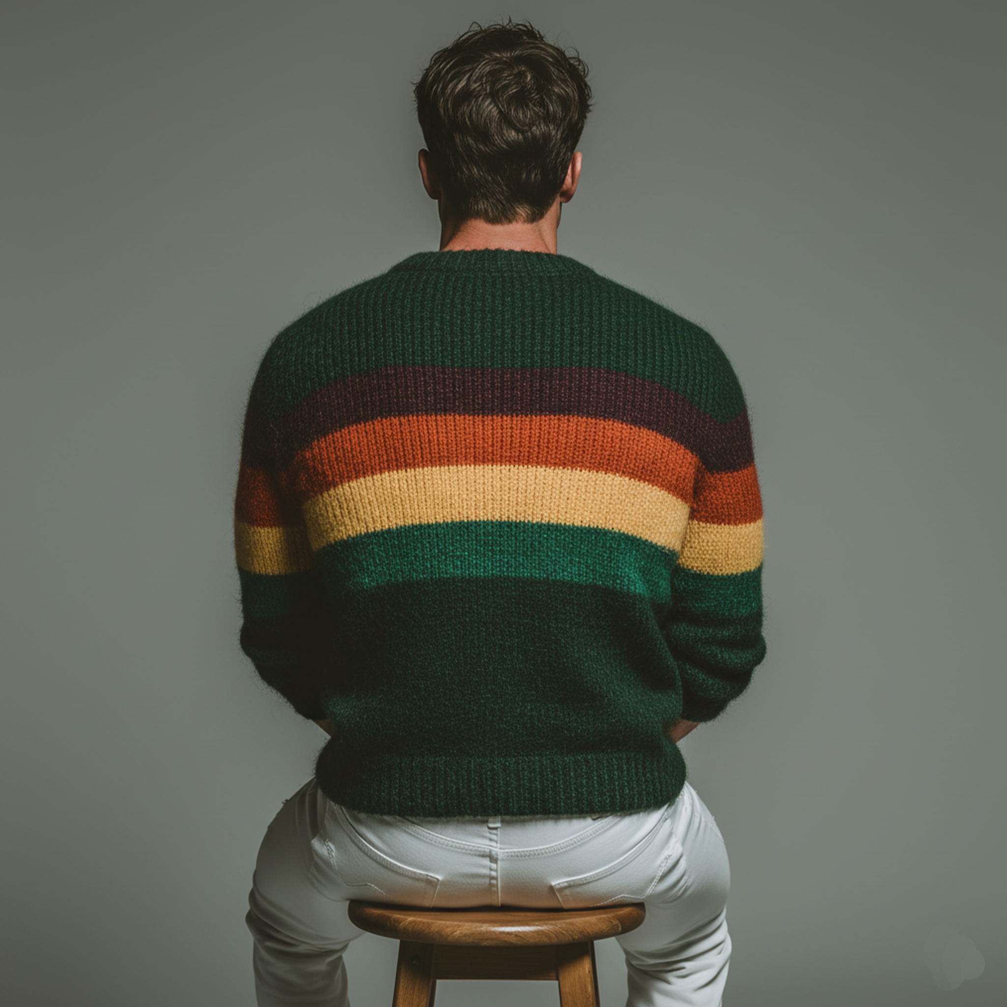 Men's Classic Casual Christmas Green Crew Neck Horizontal Striped Sweater MTA2961I7K