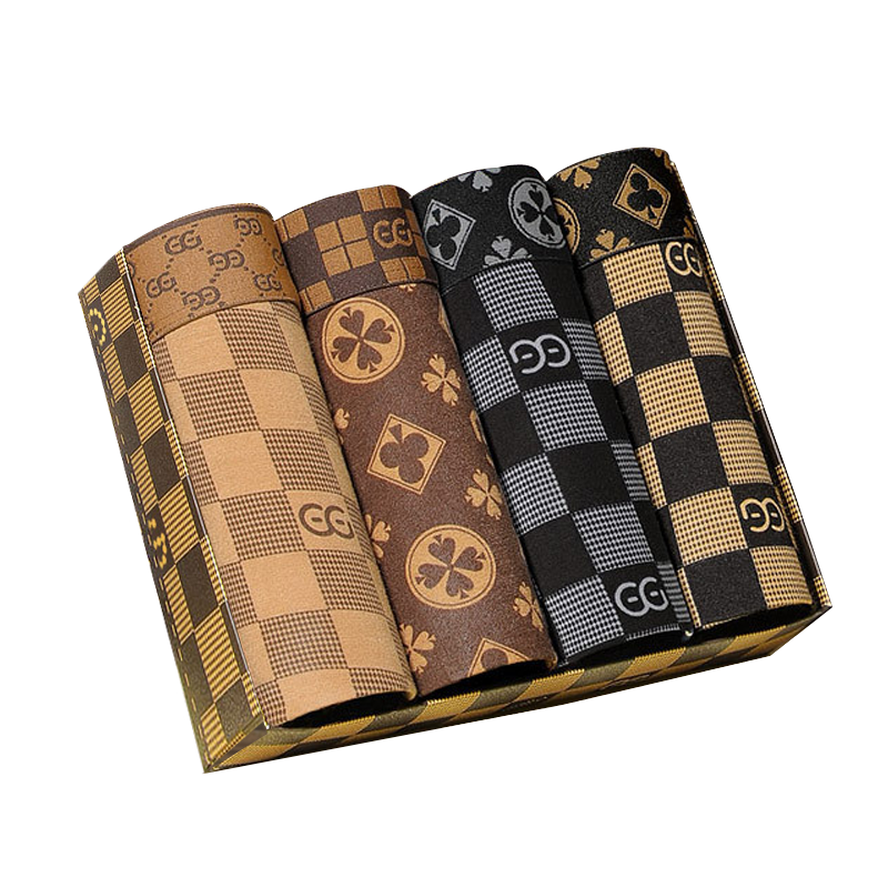 Men's Underwear 4 Pcs Retro Geometric Letters Print Breathable Boxer Briefs Set 57589817Z