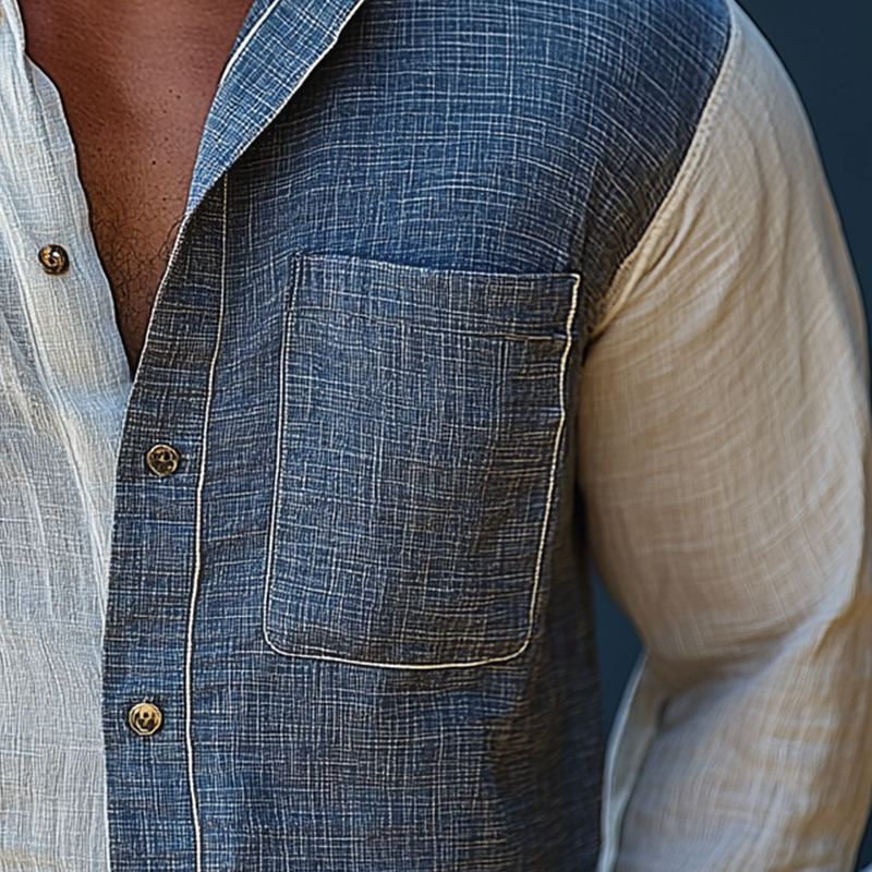 Men's Summer Fashion Cotton And Linen Long Sleeve Shirt MTA2513G6P