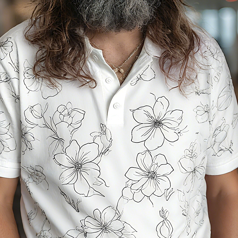Men's Floral Lapel Short Sleeve Polo Shirt MTA1039G1Z