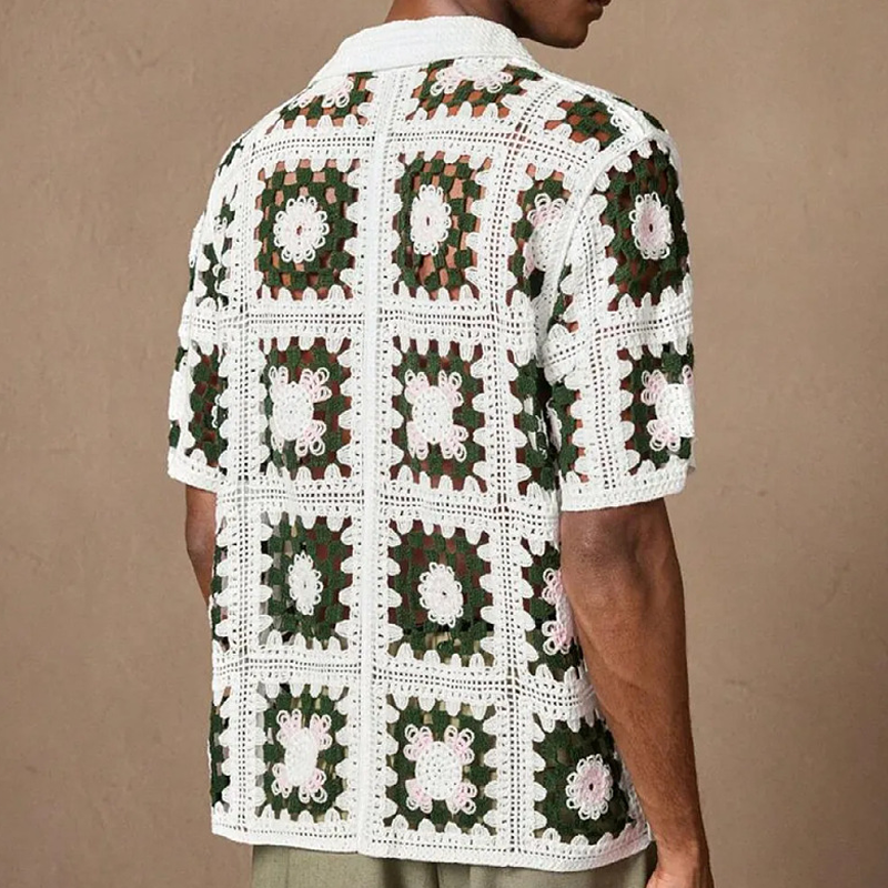 Men's Knitted Jacquard Lapel Short-Sleeved Shirt MTA2136F6X