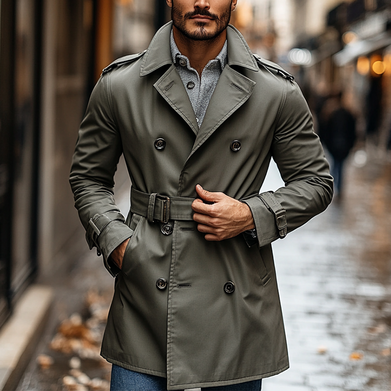 Men's Casual Double-Breasted Mid-Length Trench Coat MTA3056J6X