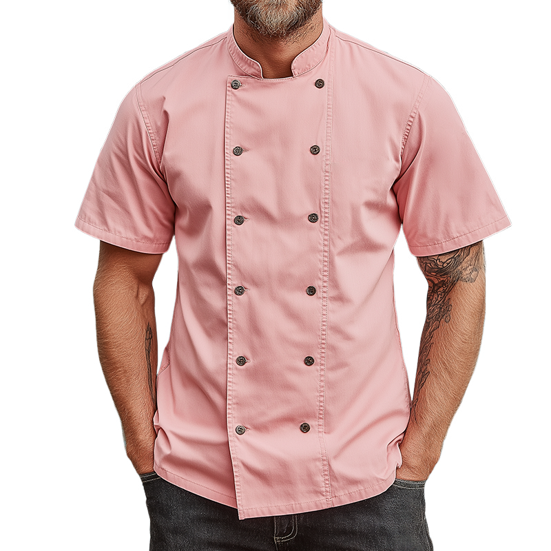 Men's Retro Casual Cotton Washed Stand Collar Short Sleeve Shirt MTA2818G8TO