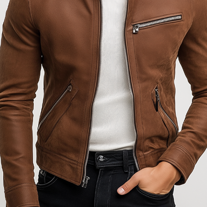 Men's Retro Stand Collar Zipper PU Jacket MTA2304I7X