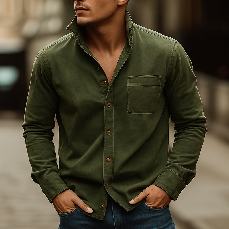 Men's Vintage Suede Lapel Long-sleeved Shirt MTA0736H2X