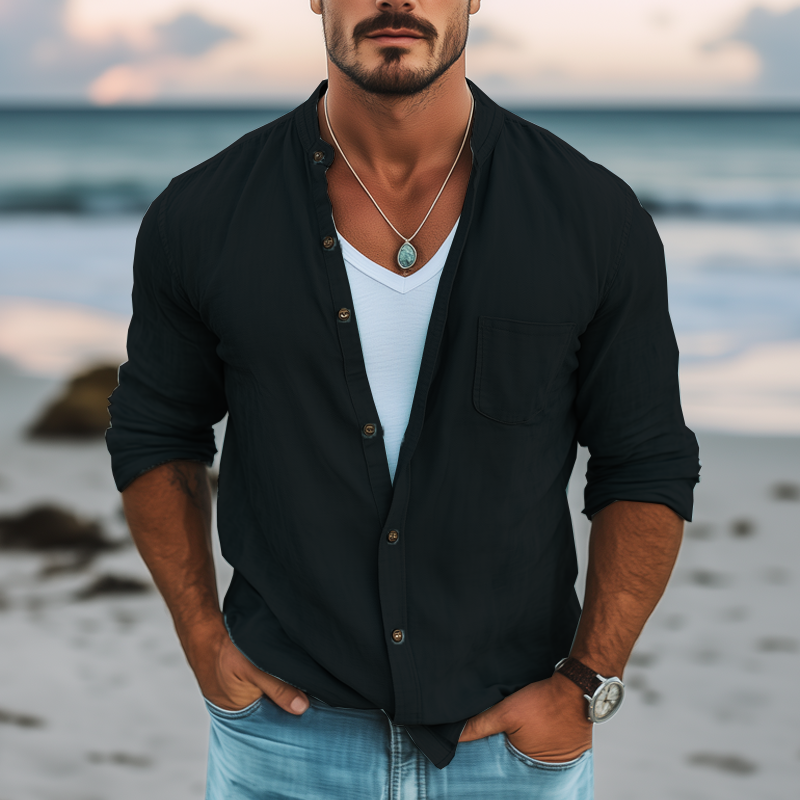 Men's Basic Solid Color Cotton Long Sleeve Shirt MTA2436G7U