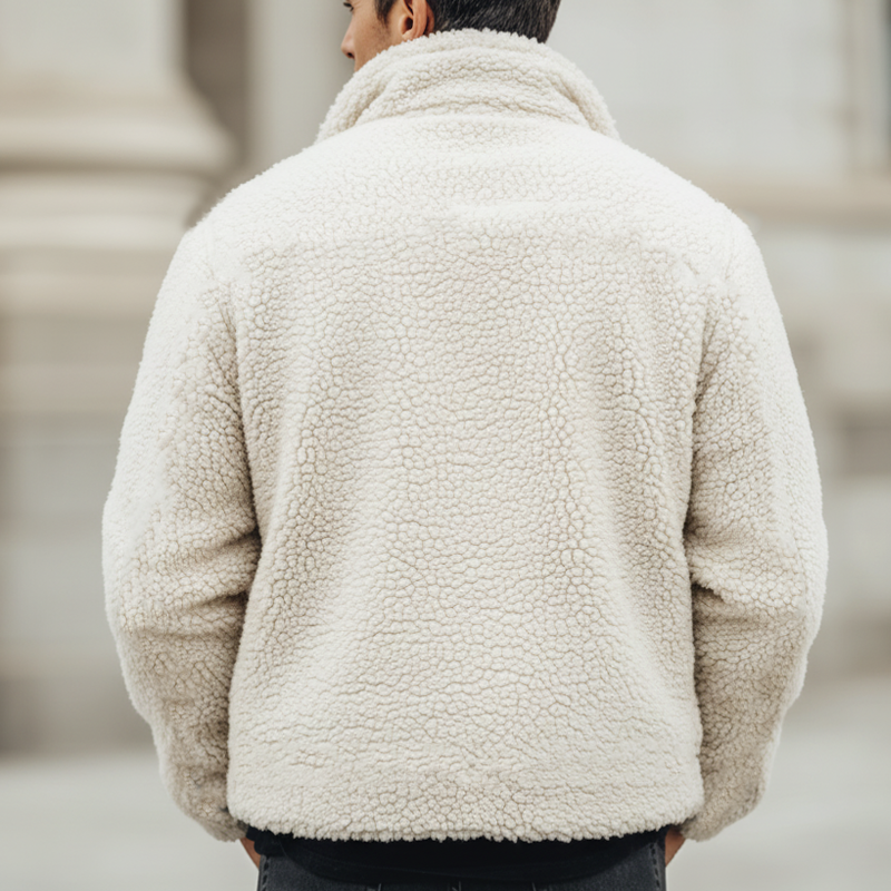 Men's Urban White Warm Fleece Zip-Up Jacket MTA1340K3U