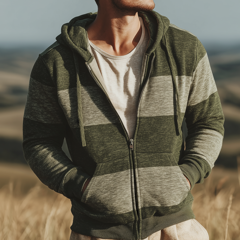 Men's Retro Casual Striped Print Zip-Up Hooded Jacket MTA2880J6TO