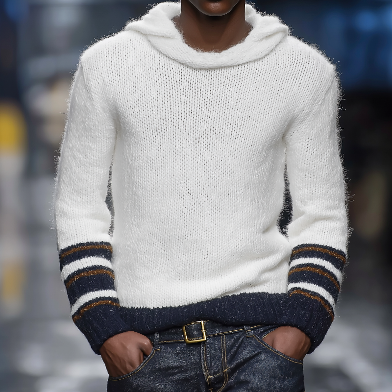 Men's Retro Casual Striped Knitted Hooded Pullover Sweater MTA0132I1TO