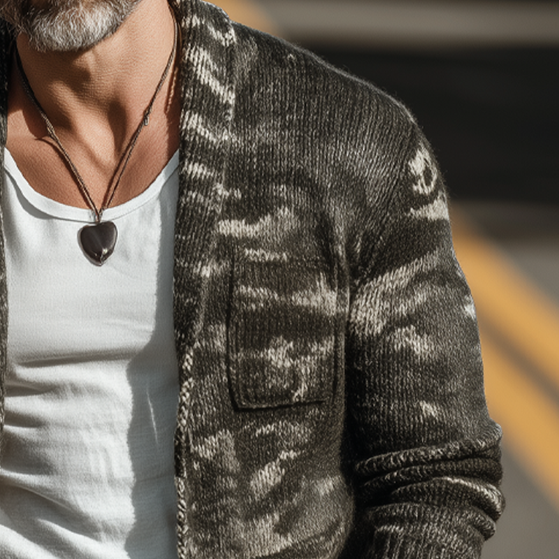 Men's Vintage Lapel Camouflage Button Knit Cardigan MTA1423H8U