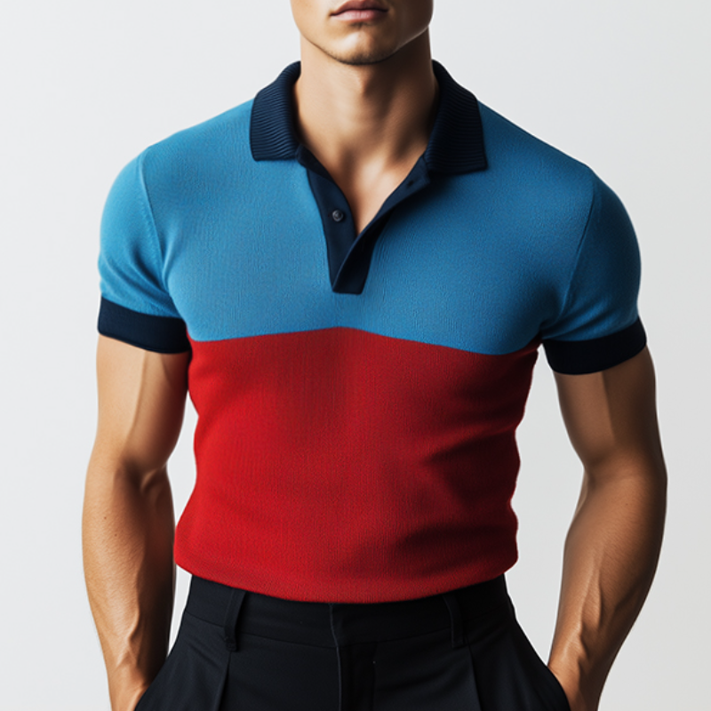 Herre retro casual kontrastfarget strikket kortermet poloskjorte MTA1681E6TO