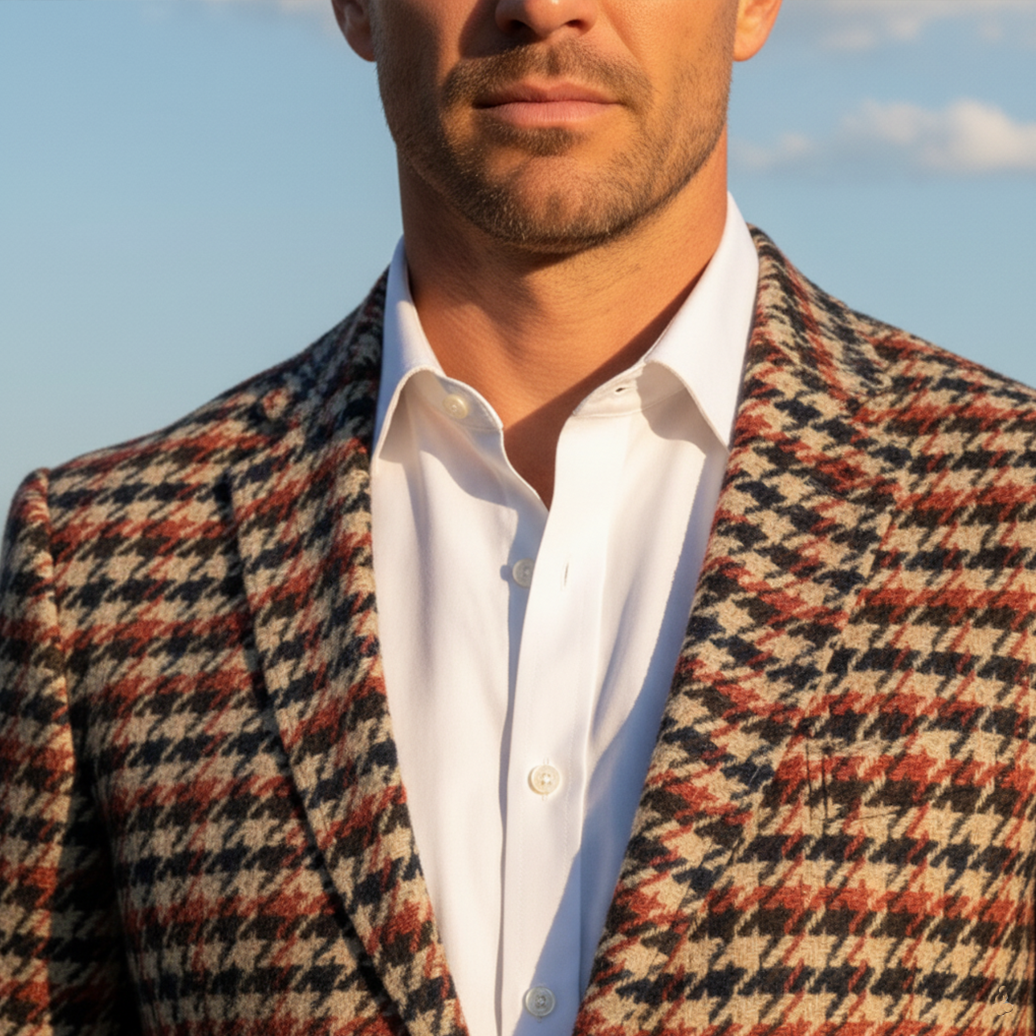Men's Classic Light Business Contrast Faux Woolen Houndstooth Single-breasted Blazer MTA2282I1K