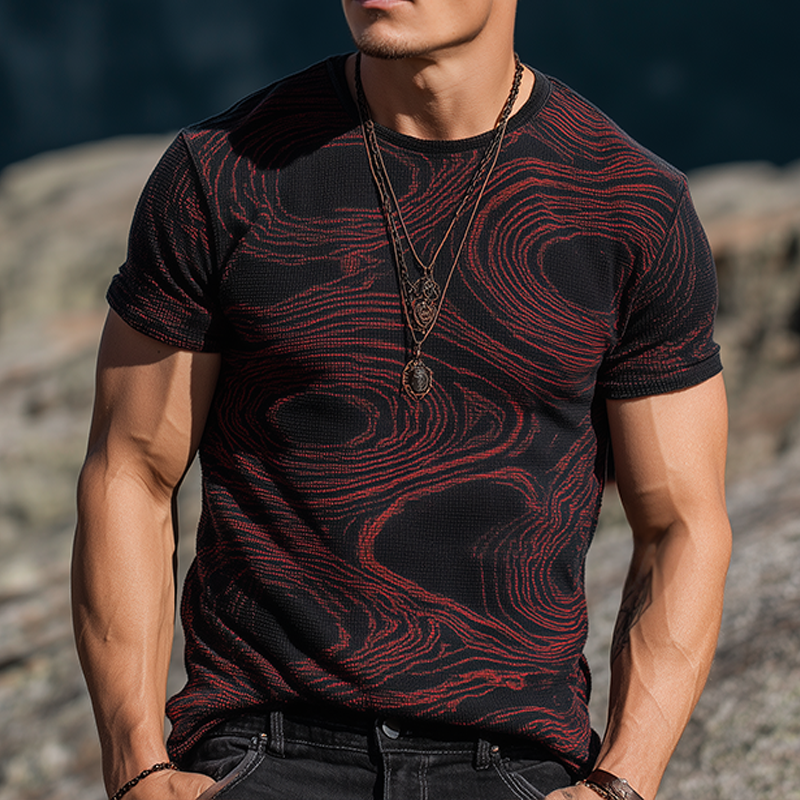 Men's Retro Casual Circular Geometric Print Round Neck Short Sleeve T-Shirt MTA1016G5TO