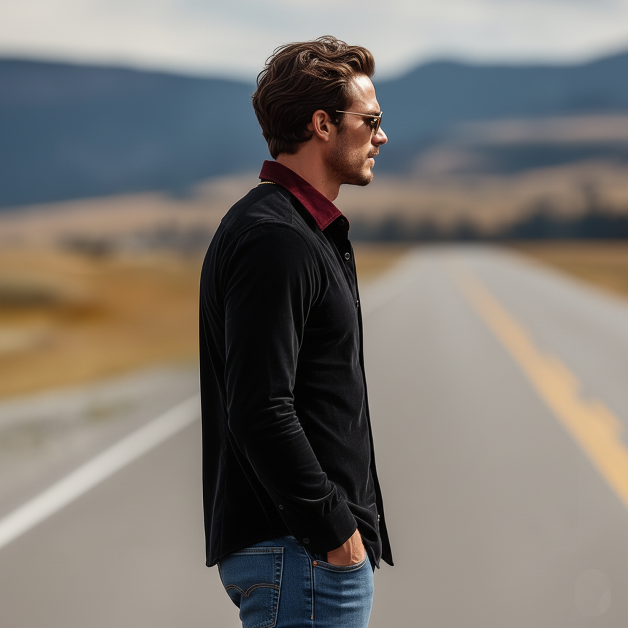 Men's Classic Vintage-style Faux Velvet Long-sleeved Shirt MTA2065L9K