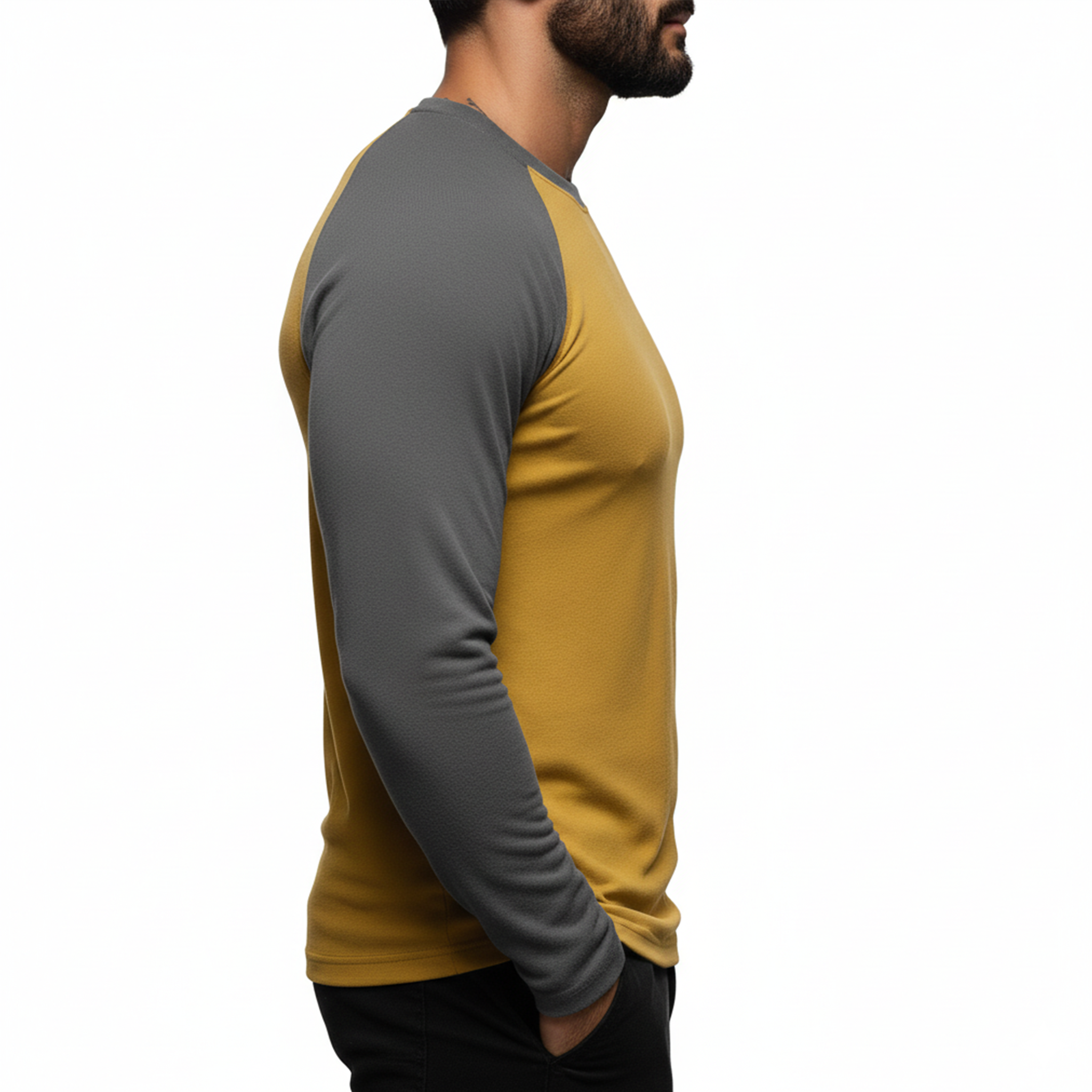 Men's Classic Casual Tough Style Round Neck Contrast Color Dralon Fabric Slim Long Sleeve T-shirt MTA2463J1K