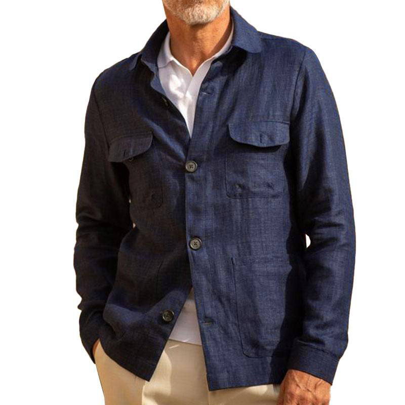 Men's Casual Linen Lapel Single Breasted Long Sleeve Thin Jacket 04319 ...