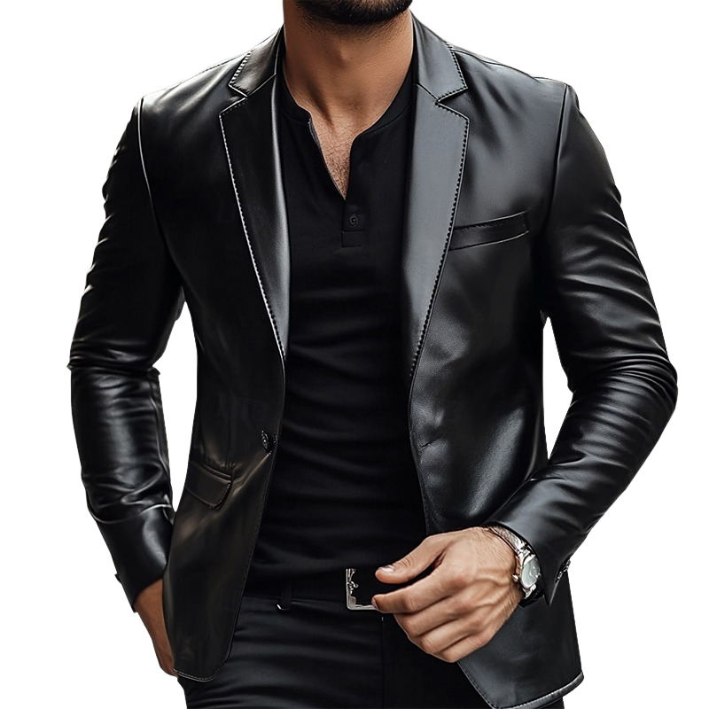 Men's Solid Color Lapel Casual PU Blazer MTA1924I8X