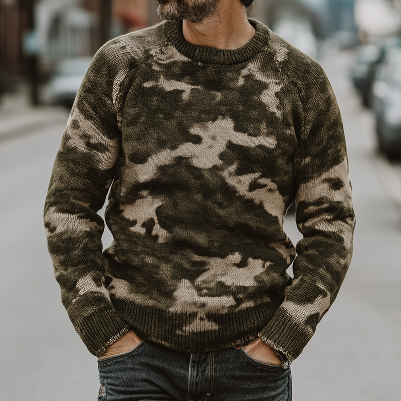 Men's Retro Casual Camouflage Crew Neck Sweater MTA2169H0TO